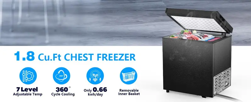 COWSAR 1.8 Cu.Ft Top-Open Chest Deep Freezer - Freestanding Kitchen Appliance with Pull-Out Basket, Bottom Drain Keeps Floors Clean, Adjustable Temp Thermostat, 360&deg; Cycle Refrigeration, Compact for Apartments