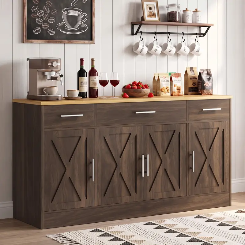 Walsunny Kitchen Buffet Sideboard Cabinet with 4 Doors and 3 Drawers, Entryway Adjustable Storage Shelf, Farmhouse Coffee Bar Cabinet for Kitchen, White Wooden Storage Cabinet Walsunny Kitchen Buffet Sideboard Cabinet with 4 Doors and 3 Drawers, Entryway Adjustable Storage Shelf, Farmhouse Coffee Bar Cabinet for Kitchen, White Wooden Storage Cabinet