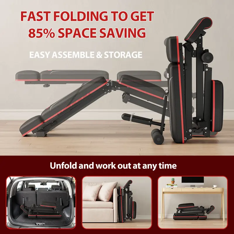 Adjustable Weight Bench with Leg Extension and Preacher Pad- Foldable Workout Bench Press for Home Gym, Banco Para Hacer Ejercicio Incline Decline Sit up Workout Equment