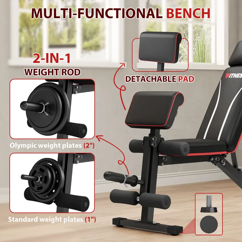 Adjustable Weight Bench with Leg Extension and Preacher Pad- Foldable Workout Bench Press for Home Gym, Banco Para Hacer Ejercicio Incline Decline Sit up Workout Equment