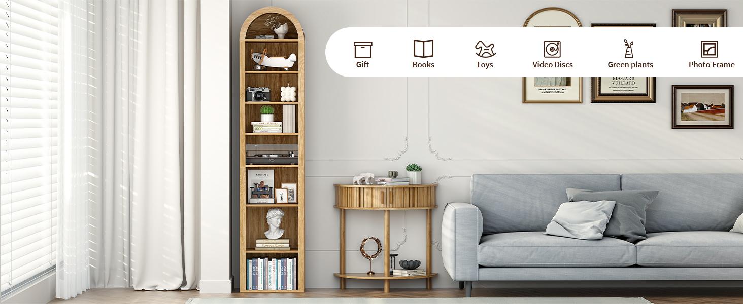FurSch 70" Tall Arched Wooden Bookshelf – 8-Tier Modern Bookcase with Adjustable Open Display Shelves for Living Room & Office Storage FurSch 70" Tall Arched Wooden Bookshelf – 8-Tier Modern Bookcase with Adjustable Open Display Shelves for Living Room & Office Storage