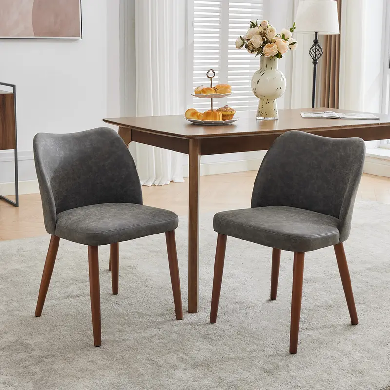 Juego de 2/4 Sillas de Comedor Tapizadas con Respaldo Alto y Patas de Madera de Caucho
