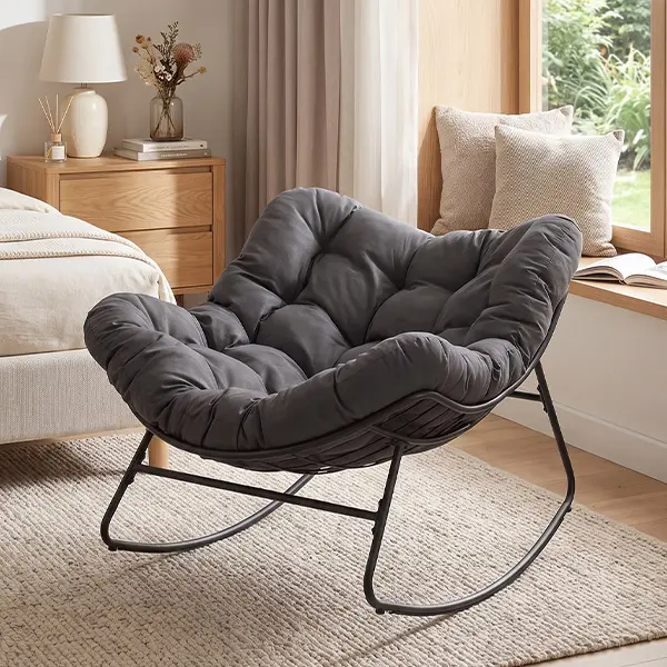 Sillón Mecedor Papasan Extragrande con Cojín Grueso y Suave
