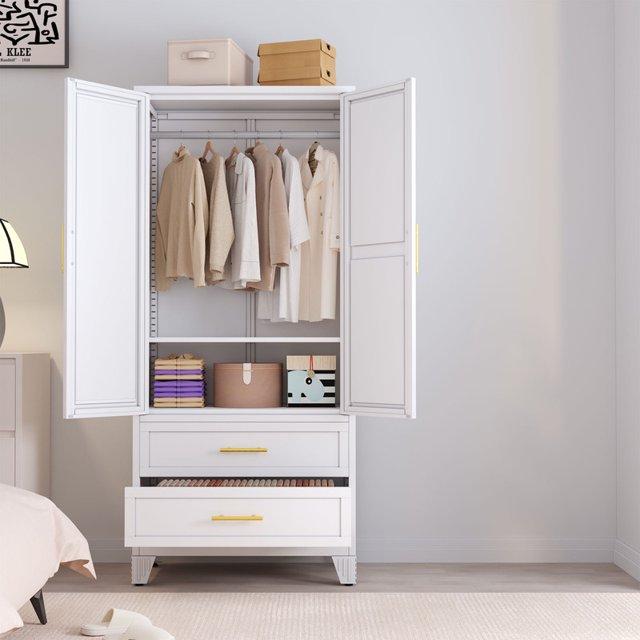 GEITIN Single Unit Cold Rolled Steel Mirrored Armoire Closet - 70.87"H Adjustable High Load-Bearing Rust Resistant Metal Wardrobe, Clothing Organization Storage with Hanging Rod, Mirror, 2 Drawers for Bathrooms to Hang Coats & Dresses