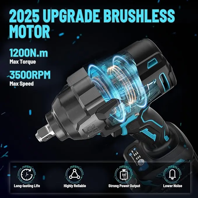 Llave de Impacto Inalámbrica de Alto Torque 1200 N·m