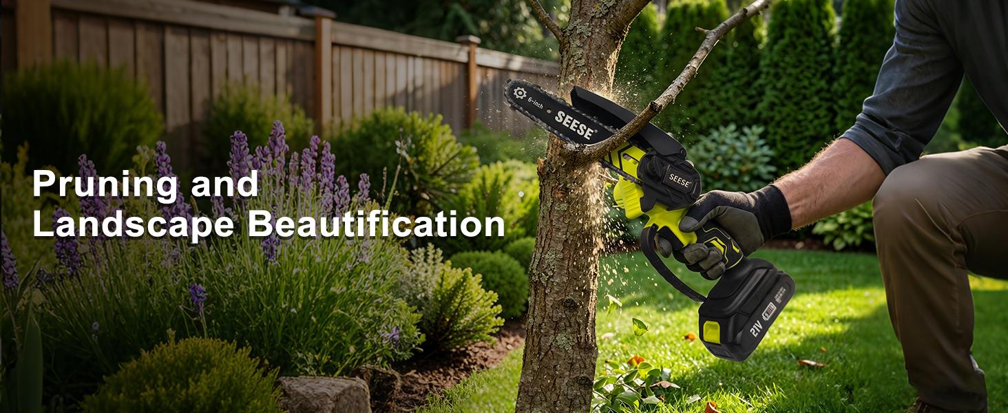 SEESE 6-Inch Brushless Mini Chainsaw with Automatic Oiling System, Portable Cordless Electric Chain Saw for Wood Cutting, Pruning, Gardening & Camping, 2000mAh Battery Included, Suitable for Seniors & Women SEESE 6-Inch Brushless Mini Chainsaw with Automatic Oiling System, Portable Cordless Electric Chain Saw for Wood Cutting, Pruning, Gardening & Camping, 2000mAh Battery Included, Suitable for Seniors & Women