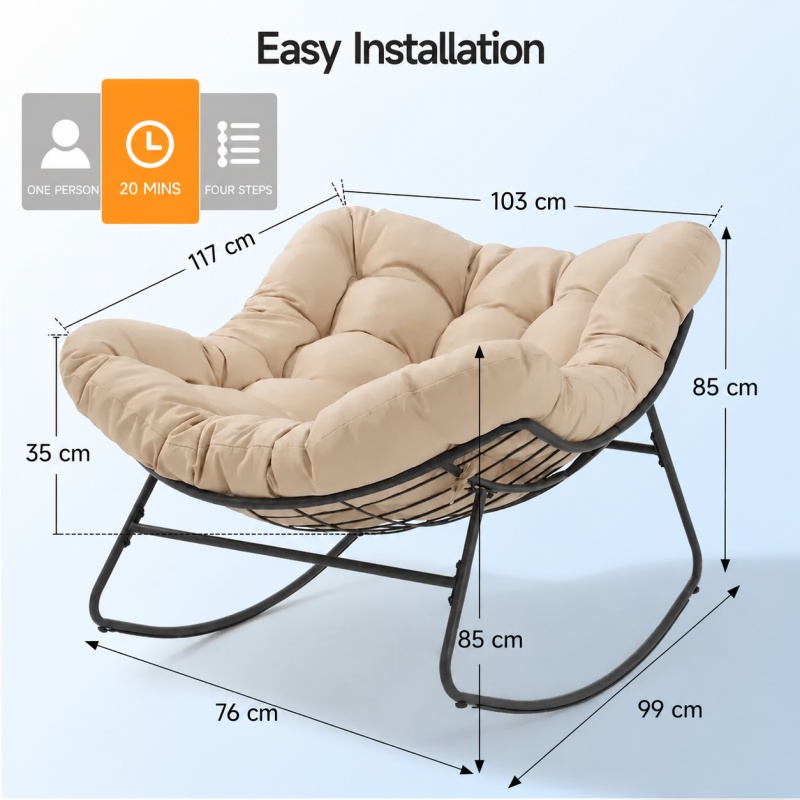 Sillón Mecedor Papasan Extragrande con Cojín Grueso y Suave