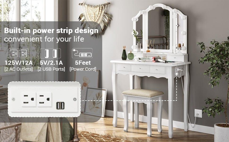 SIKAIC Makeup Vanity Set with LED Mirror, Small Dressing Table with Stool & Chair, White Bedroom Vanity Furniture Set,dorm essentials,home decor