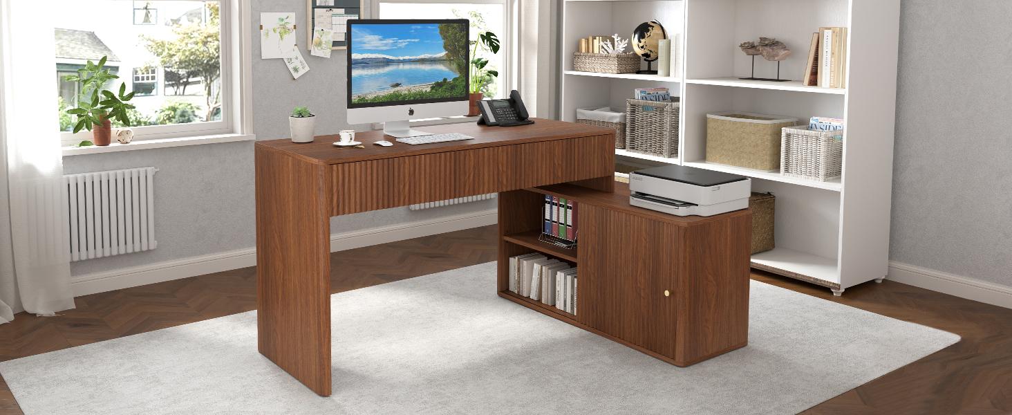Giratree Modern Computer PC Desk Table with Storage, Corner L Shaped Desk with Drawers, Home Office Desk for Bedroom and Small Space, for Writing, Executive, Study, Work, Vanity