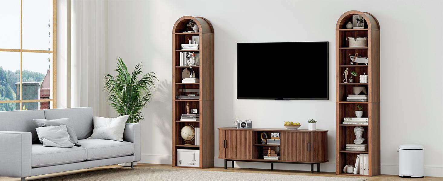 FurSch 70" Tall Arched Wooden Bookshelf – 8-Tier Modern Bookcase with Adjustable Open Display Shelves for Living Room & Office Storage FurSch 70" Tall Arched Wooden Bookshelf – 8-Tier Modern Bookcase with Adjustable Open Display Shelves for Living Room & Office Storage