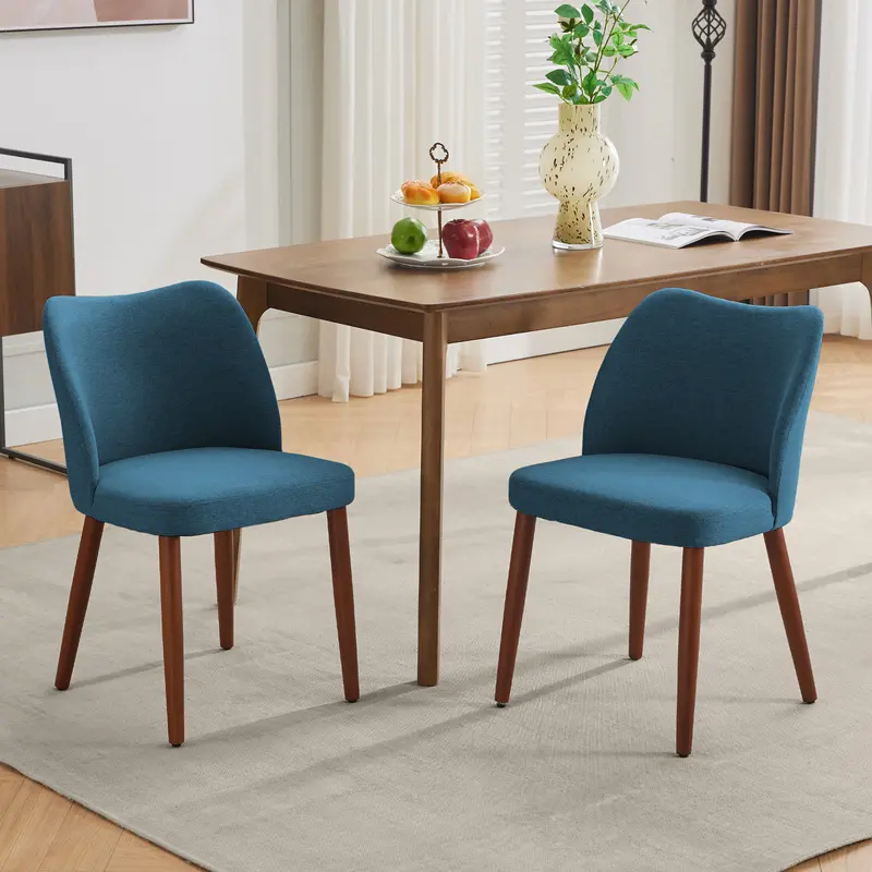 Juego de 2/4 Sillas de Comedor Tapizadas con Respaldo Alto y Patas de Madera de Caucho