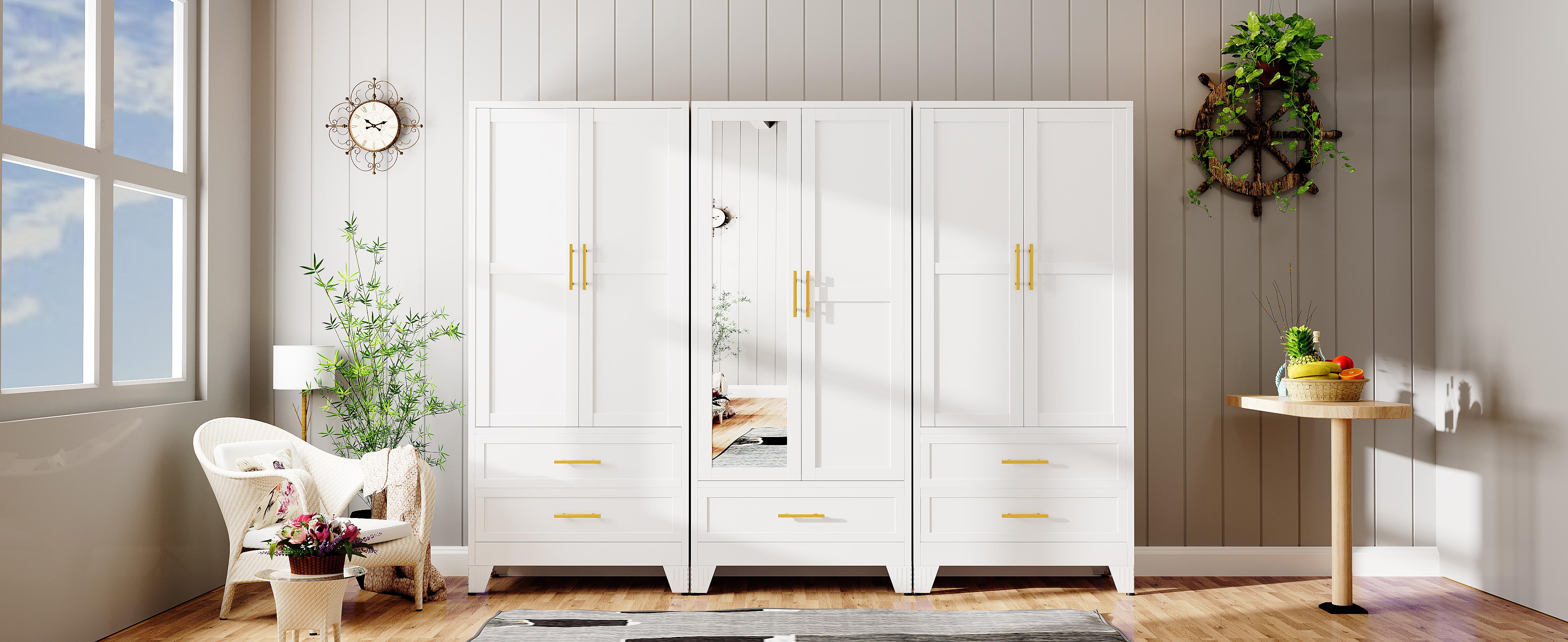 GEITIN Single Unit Cold Rolled Steel Mirrored Armoire Closet - 70.87"H Adjustable High Load-Bearing Rust Resistant Metal Wardrobe, Clothing Organization Storage with Hanging Rod, Mirror, 2 Drawers for Bathrooms to Hang Coats & Dresses