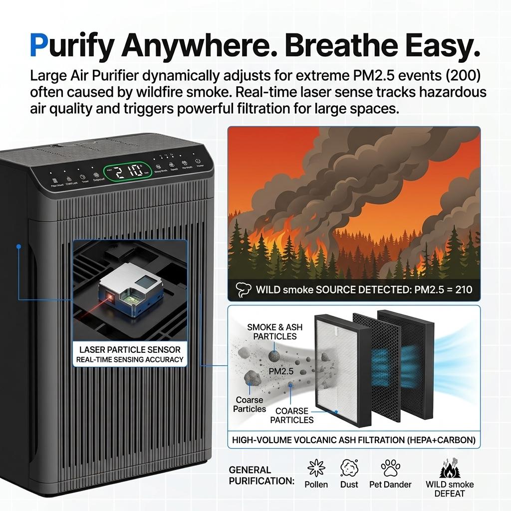 MORENTO 066 HEPA Air Purifier for Large Rooms (Up to 1,690 ft&sup2;) - Pet Mode, Aromatherapy, Real-Time PM2.5 Monitor for Wildfire Smoke, Removes Smoke, Pollen, Pet Dander, Room Decor-Friendly Household Appliance, Living Room, Timer, Antibacterial
