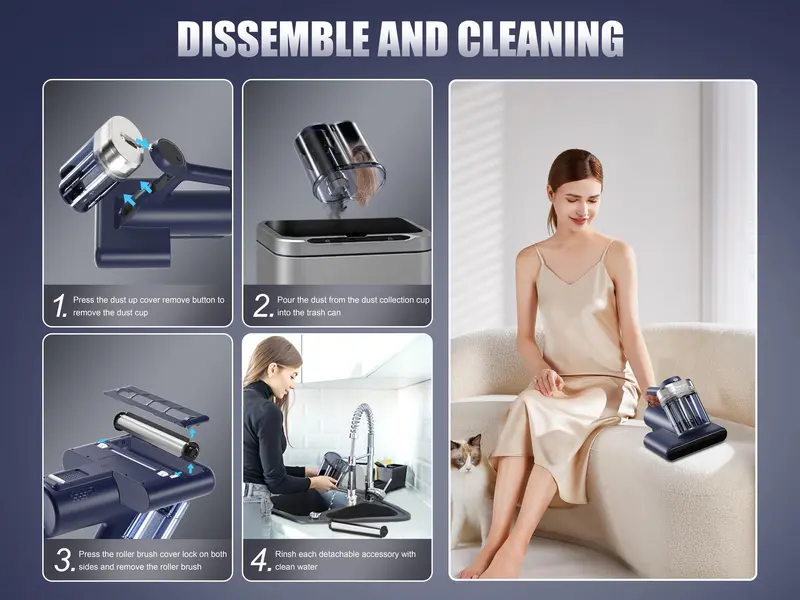 Teant Mattress Vacuum Cleaner for Dust Mites &ndash; 16kPa Powerful Suction UV-C Mattress Cleaner with Intelligent LED Display, 149&deg;F Hot Air Sterilization, Aroma & Anion, HEPA Filter, Lightweight Deep Cleaner for Pet Hair on Bed, Sofa for Clean Living