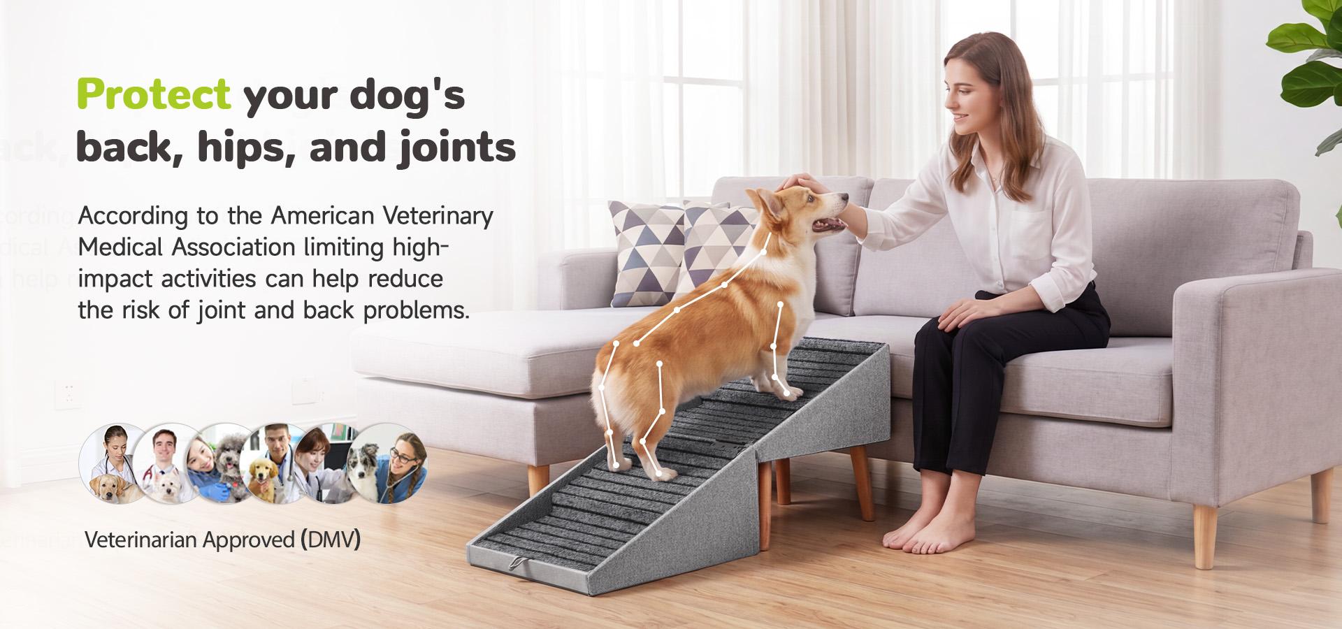 17'' Dog Stairs Ramp for Couch | Ziluce Pet Steps Wooden Ottoman Ramp for Sofa or Short Bed, for Senior,Small, Medium Dogs, Frenchbull, Dachshund, IVDD | 2-in-1 Convertible Home Step Stool with Wood Foot
