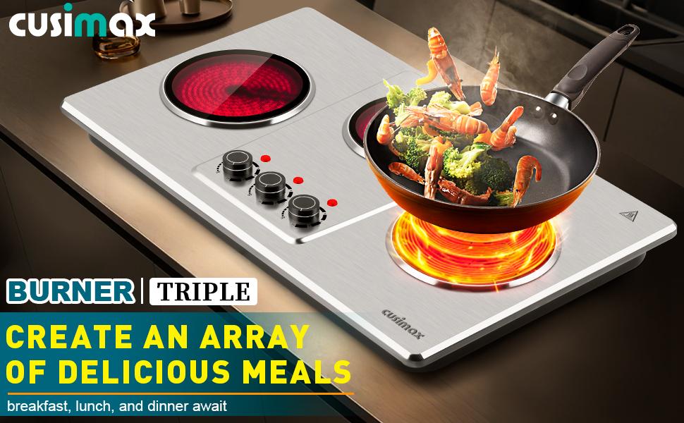 CUSIMAX 3-Burner Infrared Electric Hot Plate - 1800W Stainless Steel Kitchen Appliances Countertop Hob, 7in Ceramic Glass Cooktop, 11-Level Temp Setting,120V Input, Auto Shut-Off, Universal Cookware Compatibility, 30-Day Free Return,tiktokshopbacktoschool CUSIMAX 3-Burner Infrared Electric Hot Plate - 1800W Stainless Steel Kitchen Appliances Countertop Hob, 7in Ceramic Glass Cooktop, 11-Level Temp Setting,120V Input, Auto Shut-Off, Universal Cookware Compatibility, 30-Day Free Return,tiktokshopbacktoschool