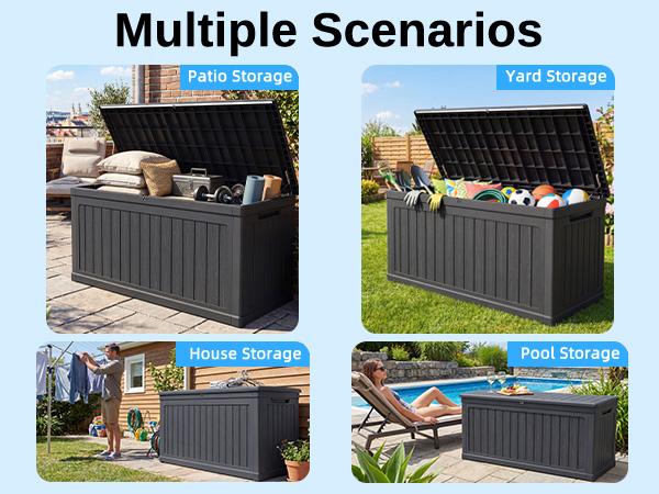 320 Gal Rectangular Plastic Outdoor Storage Deck Box - Waterproof UV-Resistant Lockable Double-Wall Resin Bin for Patio Furniture Cushions, Garden Tools - Home Decor Essential