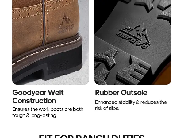 【Fall Deals】NORTIV 8 Men's Steel Toe Full Grain Leather Pull On Cuban Work Boots - Western Square Toe, Industrial Hazard Protection, Goodyear Welt Construction, Oil-Non Slip Outsole, Water Resistant Men's Shoes & Safety Footwear, Non Slip Shoes for Work