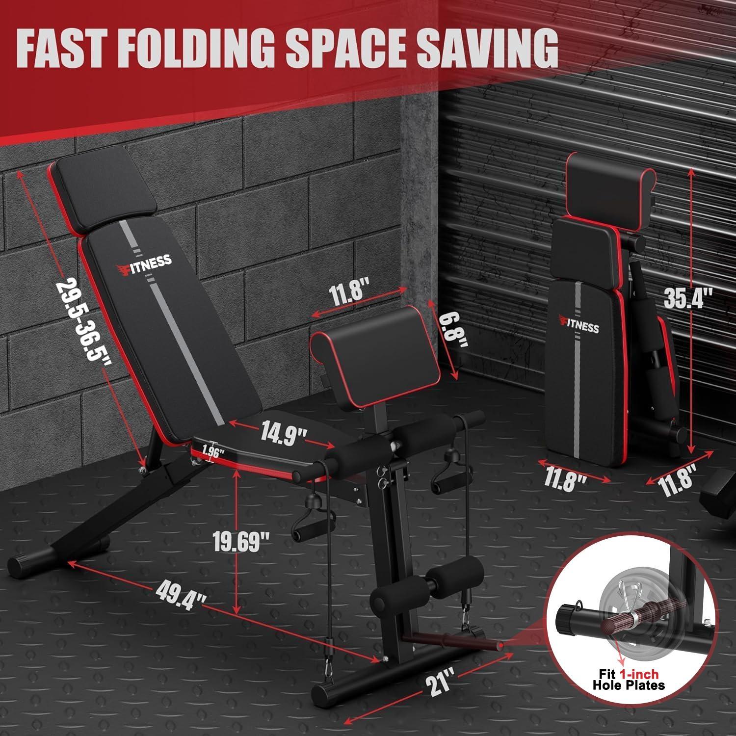 Adjustable Weight Bench with Leg Extension and Preacher Pad- Foldable Workout Bench Press for Home Gym, Banco Para Hacer Ejercicio Incline Decline Sit up Workout Equment