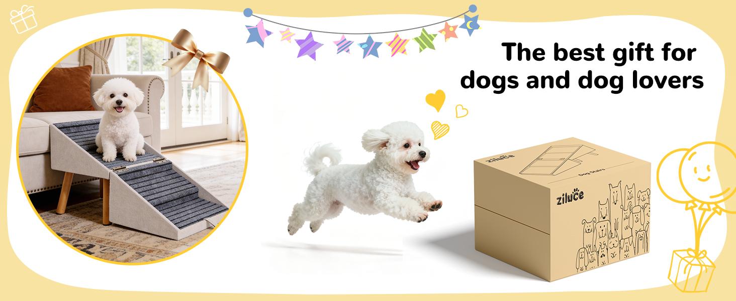 17'' Dog Stairs Ramp for Couch | Ziluce Pet Steps Wooden Ottoman Ramp for Sofa or Short Bed, for Senior,Small, Medium Dogs, Frenchbull, Dachshund, IVDD | 2-in-1 Convertible Home Step Stool with Wood Foot