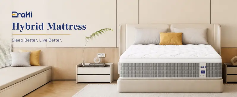 EraHi Hybrid Boxed Mattress - 12-14 in Twin, Full, Queen, King Sizes, Gel Foam & Individual Pocket Springs, Motion Isol, Fiberglass-Free, Pressure Relief, Balanced Softness, Queen Size Mattress EraHi Hybrid Boxed Mattress - 12-14 in Twin, Full, Queen, King Sizes, Gel Foam & Individual Pocket Springs, Motion Isol, Fiberglass-Free, Pressure Relief, Balanced Softness, Queen Size Mattress
