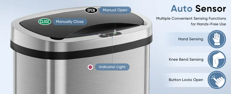 Automatic Trash Can, 13 Gallon Touchless Sensor Garbage Can，Smart trash can，Motion Sensor ，Smart Sensing，Touch-Free Sensing Easy Daily Use