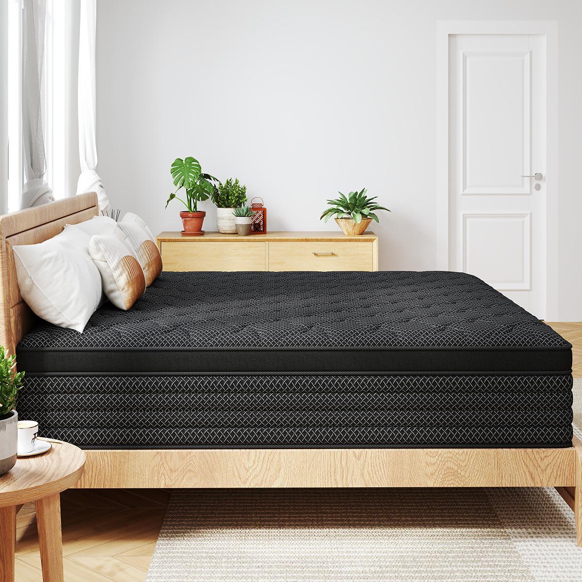 MULINATURE 12" 14" Memory Foam Mattress Hybrid Spring Twin Full Queen King Size Bed In A Box Medium Firm Comfort Body Support​ Mattresses Cool Black