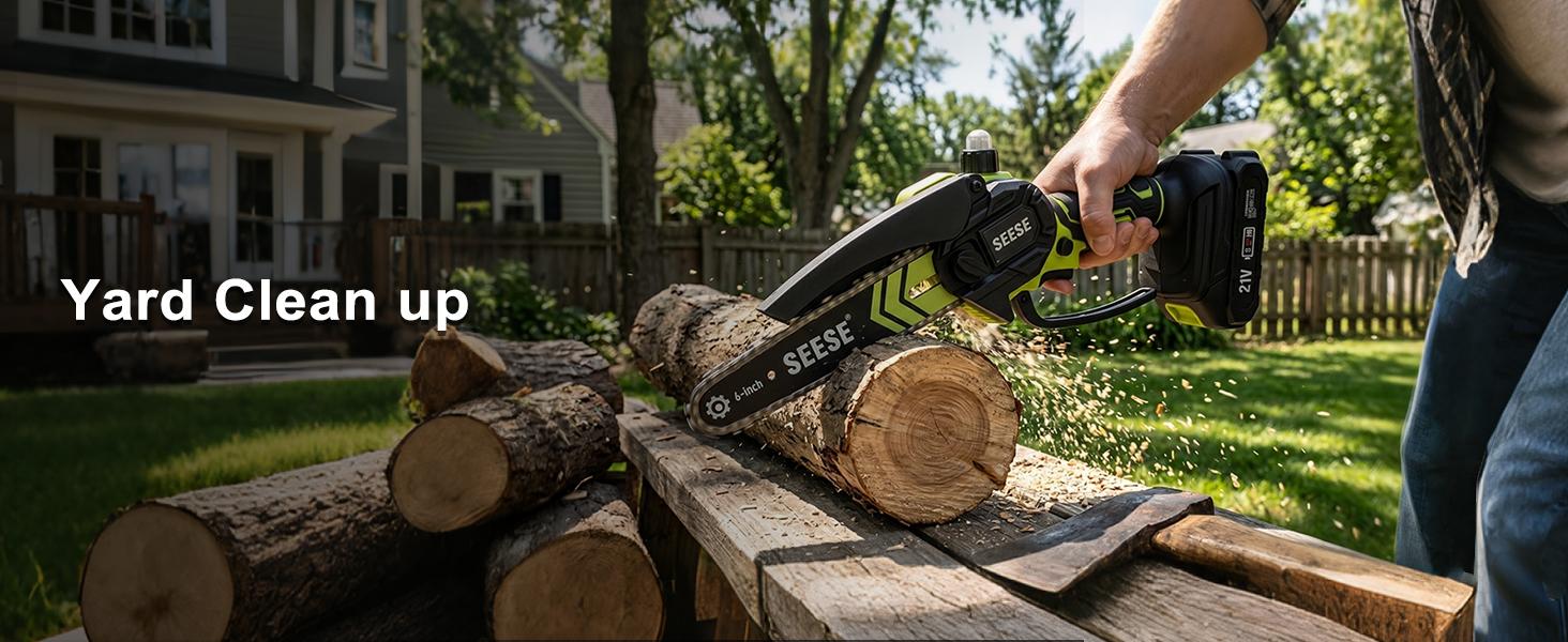 SEESE 6-Inch Brushless Mini Chainsaw with Automatic Oiling System, Portable Cordless Electric Chain Saw for Wood Cutting, Pruning, Gardening & Camping, 2000mAh Battery Included, Suitable for Seniors & Women SEESE 6-Inch Brushless Mini Chainsaw with Automatic Oiling System, Portable Cordless Electric Chain Saw for Wood Cutting, Pruning, Gardening & Camping, 2000mAh Battery Included, Suitable for Seniors & Women