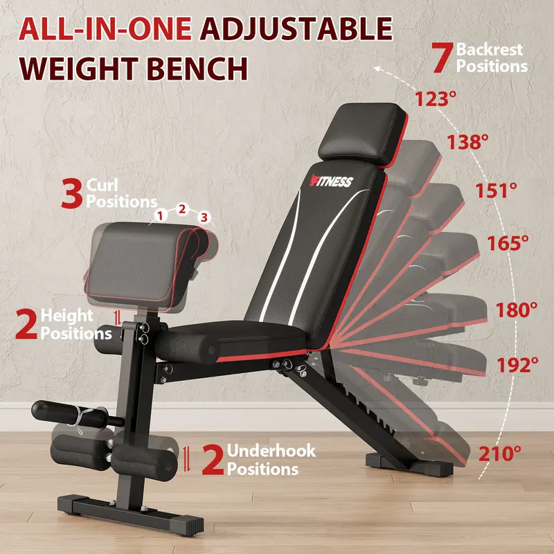 Adjustable Weight Bench with Leg Extension and Preacher Pad- Foldable Workout Bench Press for Home Gym, Banco Para Hacer Ejercicio Incline Decline Sit up Workout Equment