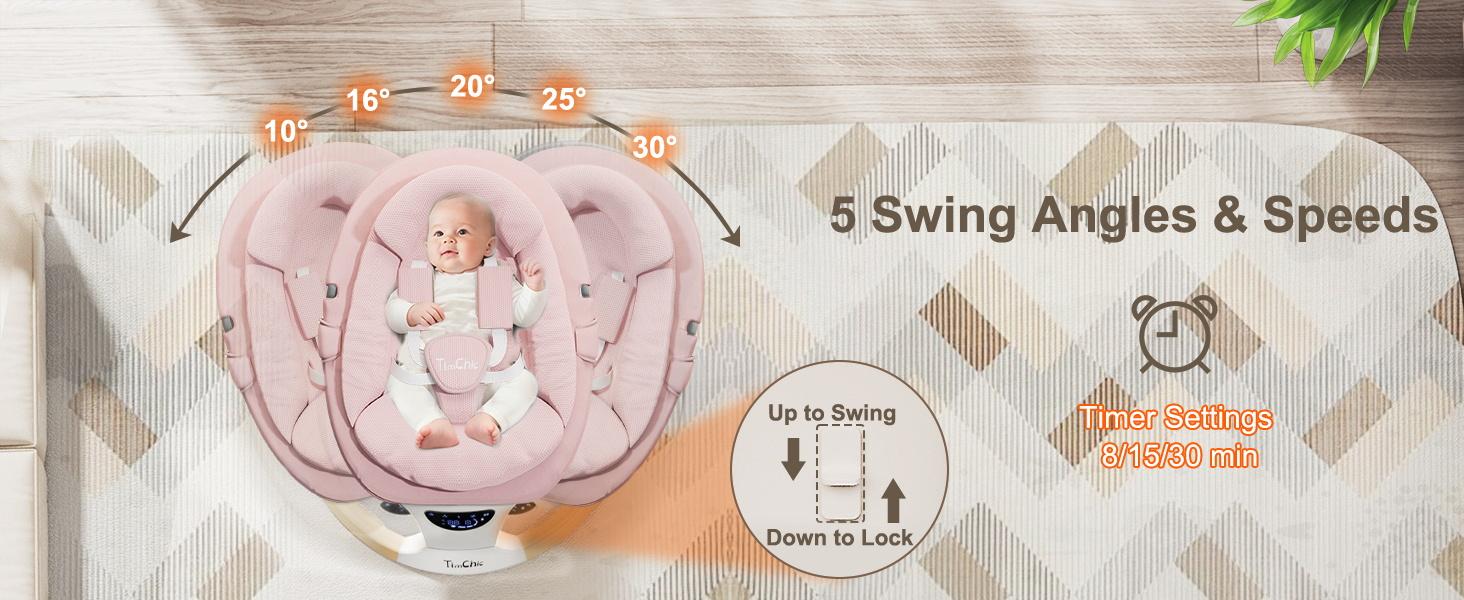 Baby Swing for Infants to Toddler| Portable Infant Swing , Rocker for Newborn with 5 Speeds, 5-Point Harness for Baby Boy Girl Swing with Music