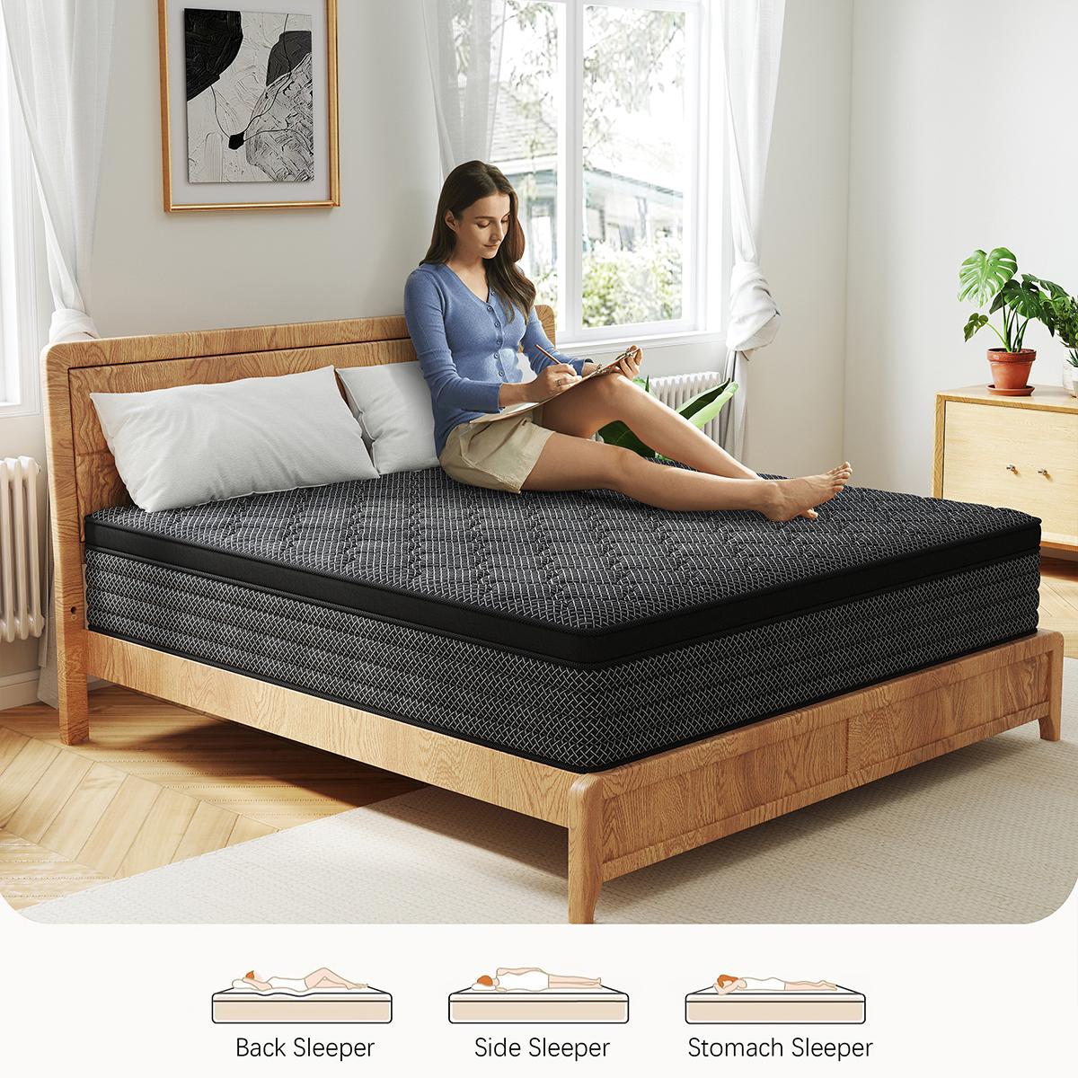 MULINATURE 12" 14" Memory Foam Mattress Hybrid Spring Twin Full Queen King Size Bed In A Box Medium Firm Comfort Body Support​ Mattresses Cool Black