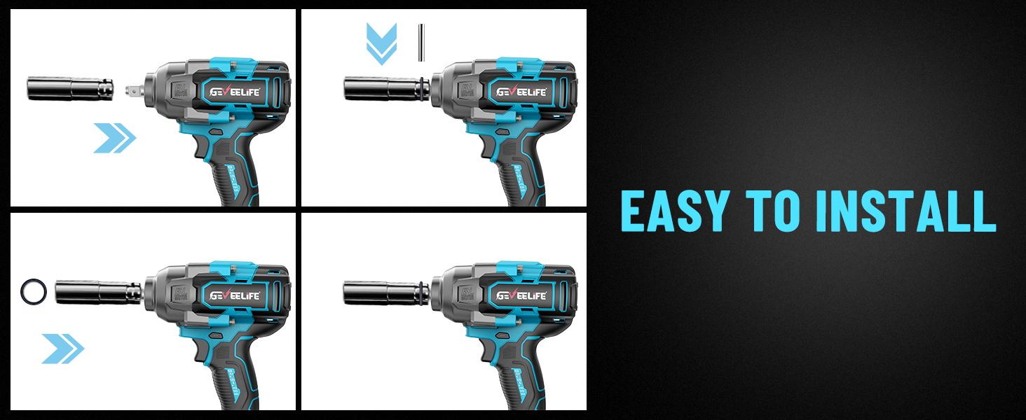 GEVEELIFE Brushless Pure Copper Motor Cordless Universal Impact Wrench Tool Kit, 1200NM 900FT-LBS High Torque Work Tool, 2x4.0Ah Batteries, Fast Charger, 3500RPM Max, 5 Sockets, 1 Extension Bar, No Sparks, Impact Wrench Ratchet for Automobiles