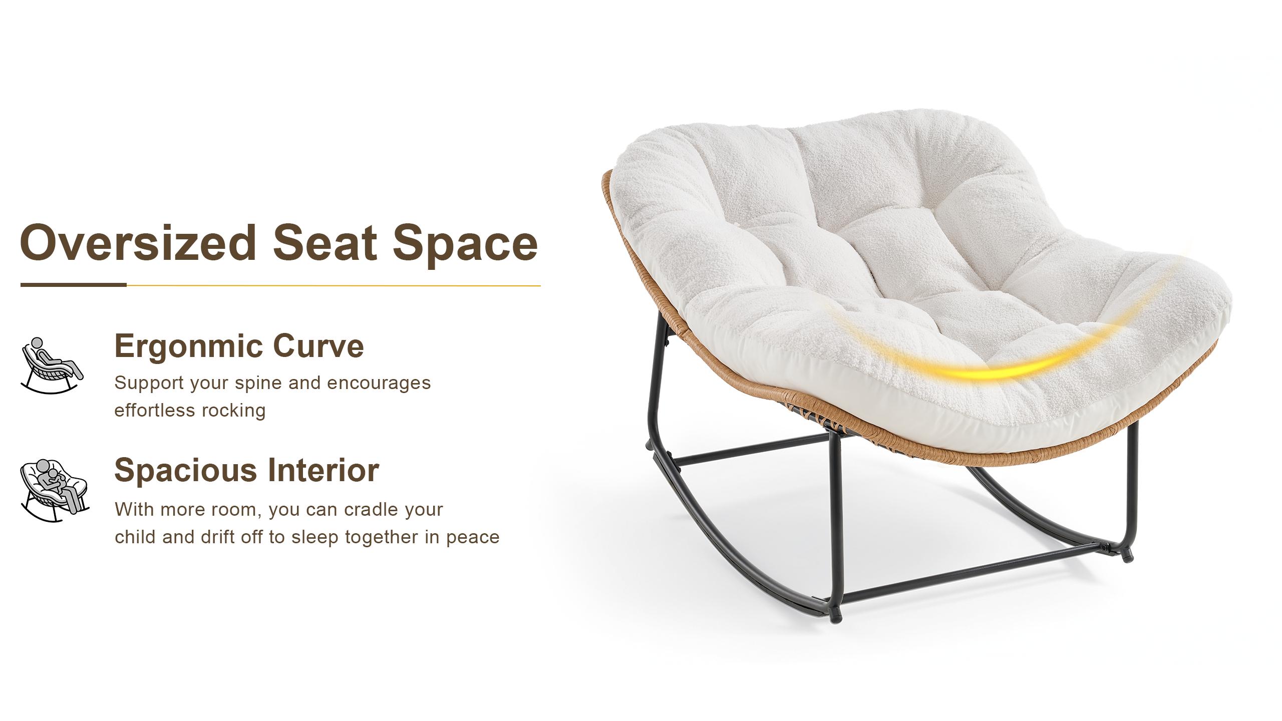 【Double-Side Fabric】ONBRILL Oversized Indoor Outdoor Rocking Chairs, Comfy Papasan Rocking Chair with Padded Cushion, Rattan Wicker Lounge Chair, Modern Reading Accent Chair for Balcony Garden, LivingRoom Furniture,Christmas Gift【SummerFinds】