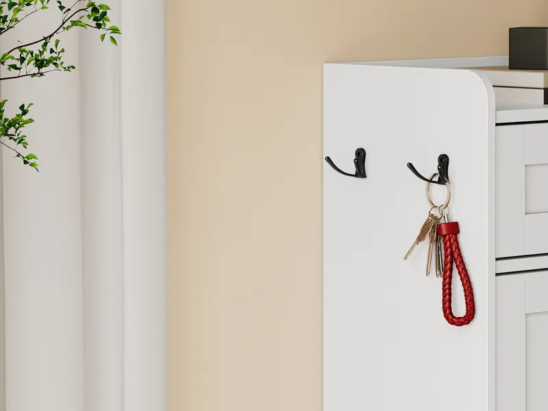 Wood Farmhouse Narrow Footwear Organization Drawer Dresser Cabinet - Black, 9.25d x 29.92w x 42.72h, 2 Flip Compartments, Top Drawer, Adjustable Shelves, Hooks, Freestanding Hidden Rack, Home Furniture, Room Storage Organizer for Entryway