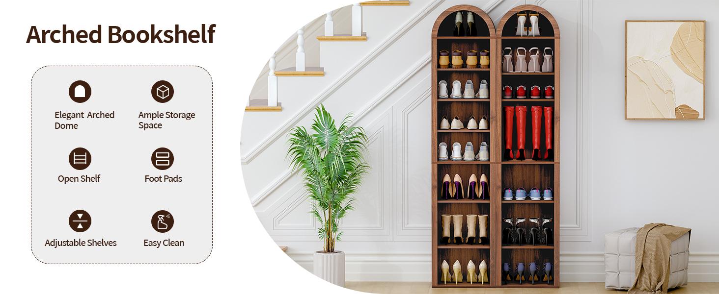 FurSch 70" Tall Arched Wooden Bookshelf – 8-Tier Modern Bookcase with Adjustable Open Display Shelves for Living Room & Office Storage FurSch 70" Tall Arched Wooden Bookshelf – 8-Tier Modern Bookcase with Adjustable Open Display Shelves for Living Room & Office Storage