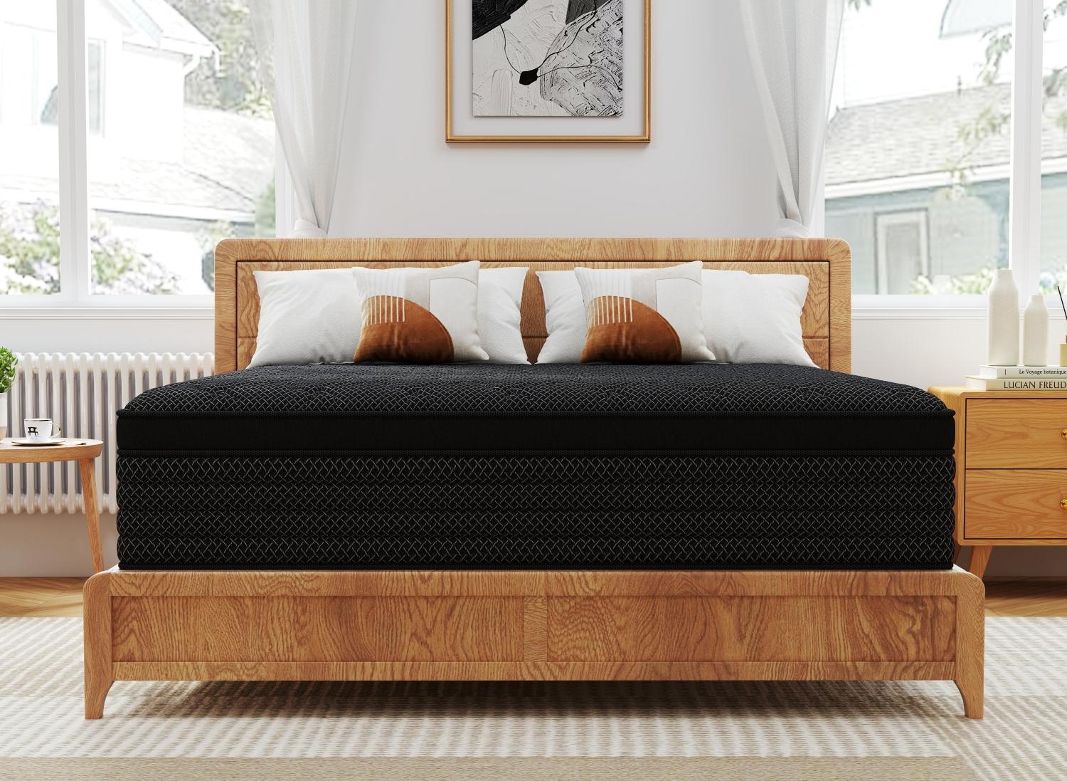 MULINATURE 12" 14" Memory Foam Mattress Hybrid Spring Twin Full Queen King Size Bed In A Box Medium Firm Comfort Body Support​ Mattresses Cool Black