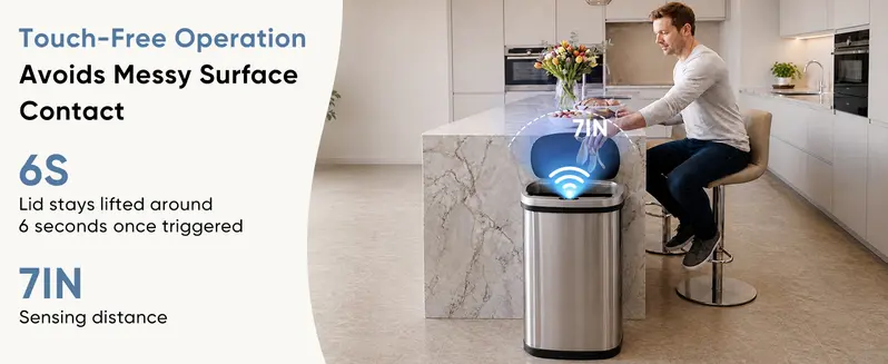 Automatic Trash Can, 13 Gallon Touchless Sensor Garbage Can，Smart trash can，Motion Sensor ，Smart Sensing，Touch-Free Sensing Easy Daily Use
