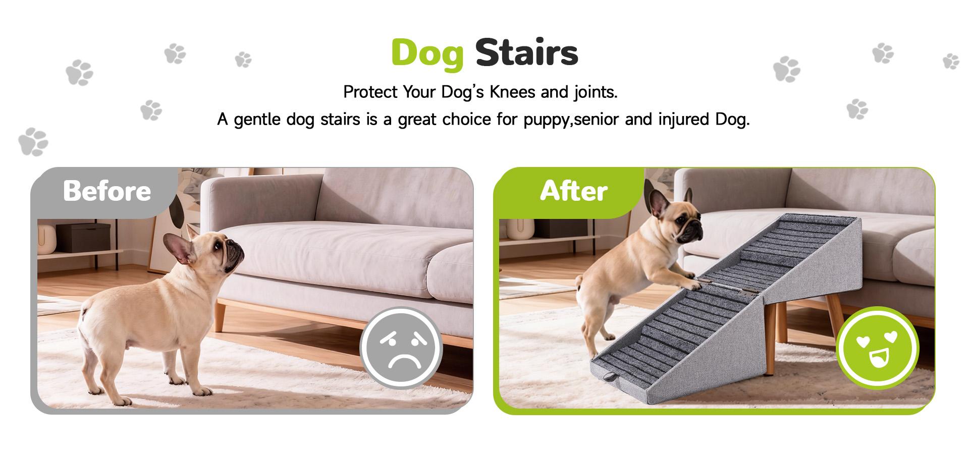 17'' Dog Stairs Ramp for Couch | Ziluce Pet Steps Wooden Ottoman Ramp for Sofa or Short Bed, for Senior,Small, Medium Dogs, Frenchbull, Dachshund, IVDD | 2-in-1 Convertible Home Step Stool with Wood Foot