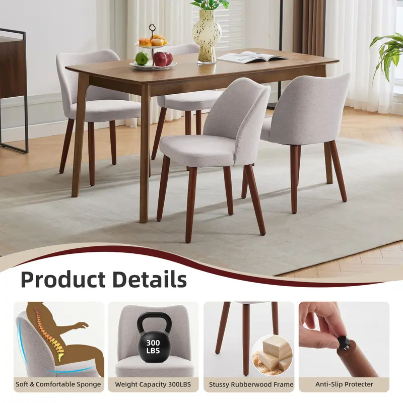 Juego de 2/4 Sillas de Comedor Tapizadas con Respaldo Alto y Patas de Madera de Caucho