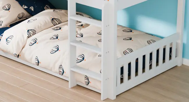 JOYMOR Solid Wood Low Twin Over Twin Bunk Bed for Kids/Junior, Bunk Bed Frame with Guardrails & Ladder for Boys Girls, No Box Spring Needed
