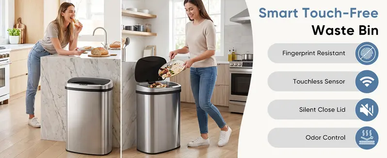 Automatic Trash Can, 13 Gallon Touchless Sensor Garbage Can，Smart trash can，Motion Sensor ，Smart Sensing，Touch-Free Sensing Easy Daily Use