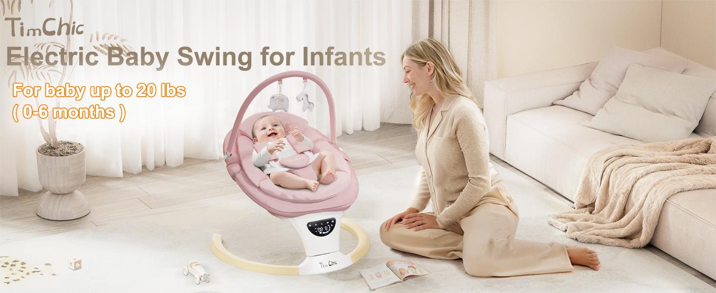 Baby Swing for Infants to Toddler| Portable Infant Swing , Rocker for Newborn with 5 Speeds, 5-Point Harness for Baby Boy Girl Swing with Music