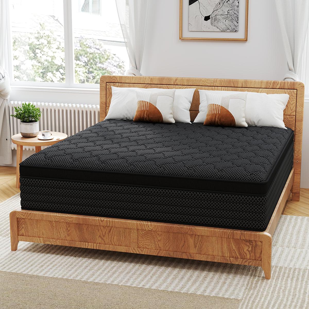 MULINATURE 12" 14" Memory Foam Mattress Hybrid Spring Twin Full Queen King Size Bed In A Box Medium Firm Comfort Body Support​ Mattresses Cool Black