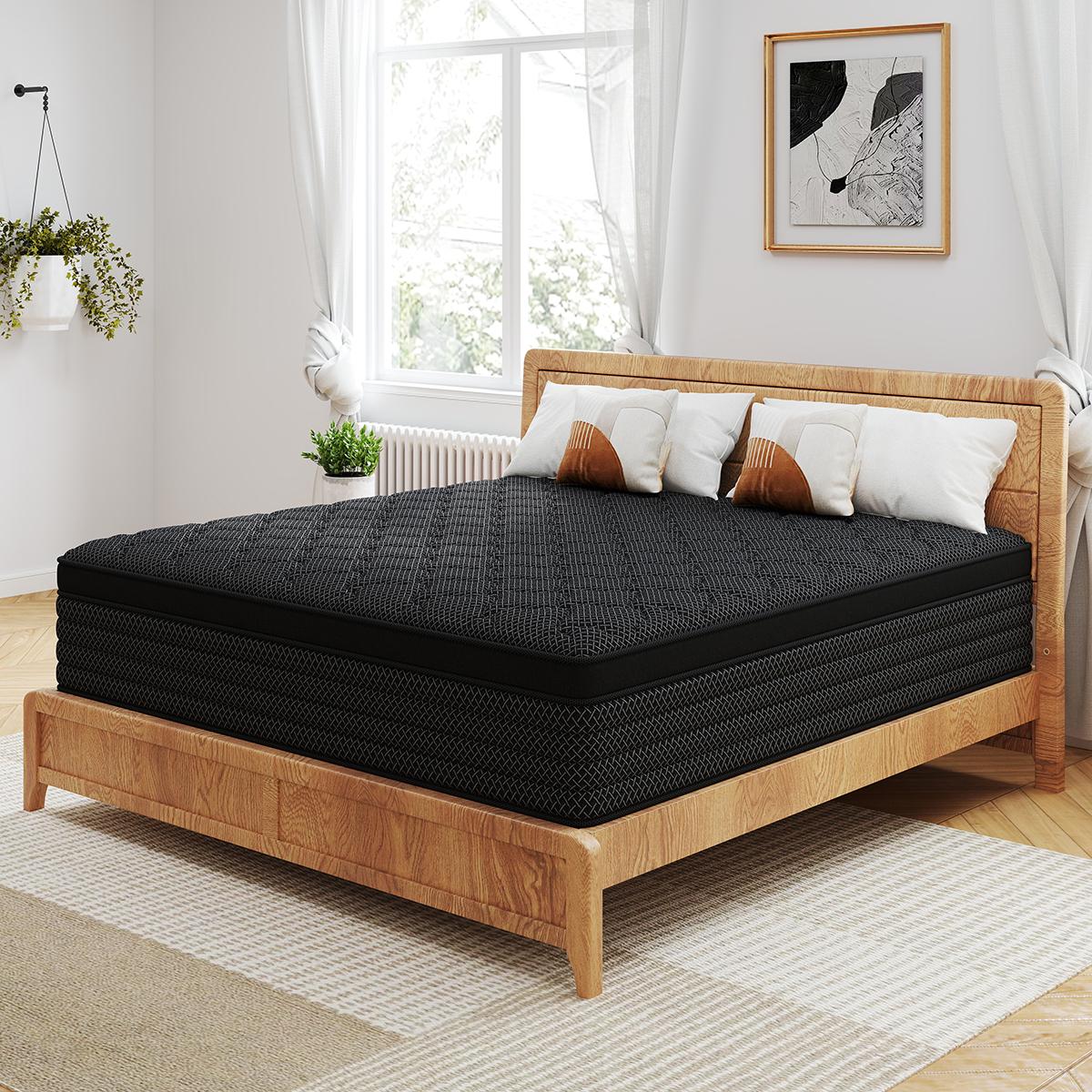 MULINATURE 12" 14" Memory Foam Mattress Hybrid Spring Twin Full Queen King Size Bed In A Box Medium Firm Comfort Body Support​ Mattresses Cool Black
