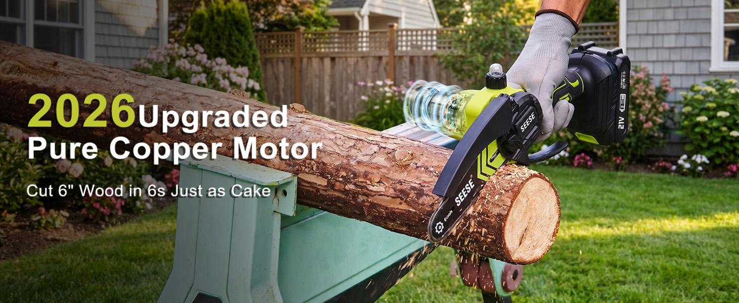 SEESE 6-Inch Brushless Mini Chainsaw with Automatic Oiling System, Portable Cordless Electric Chain Saw for Wood Cutting, Pruning, Gardening & Camping, 2000mAh Battery Included, Suitable for Seniors & Women SEESE 6-Inch Brushless Mini Chainsaw with Automatic Oiling System, Portable Cordless Electric Chain Saw for Wood Cutting, Pruning, Gardening & Camping, 2000mAh Battery Included, Suitable for Seniors & Women