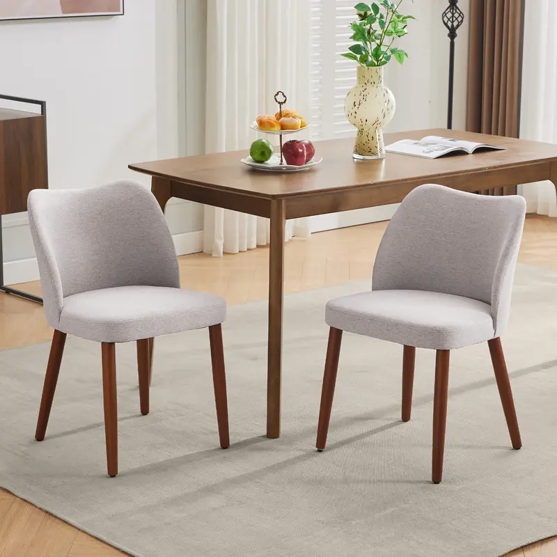 Juego de 2/4 Sillas de Comedor Tapizadas con Respaldo Alto y Patas de Madera de Caucho