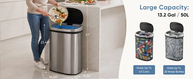 Automatic Trash Can, 13 Gallon Touchless Sensor Garbage Can，Smart trash can，Motion Sensor ，Smart Sensing，Touch-Free Sensing Easy Daily Use