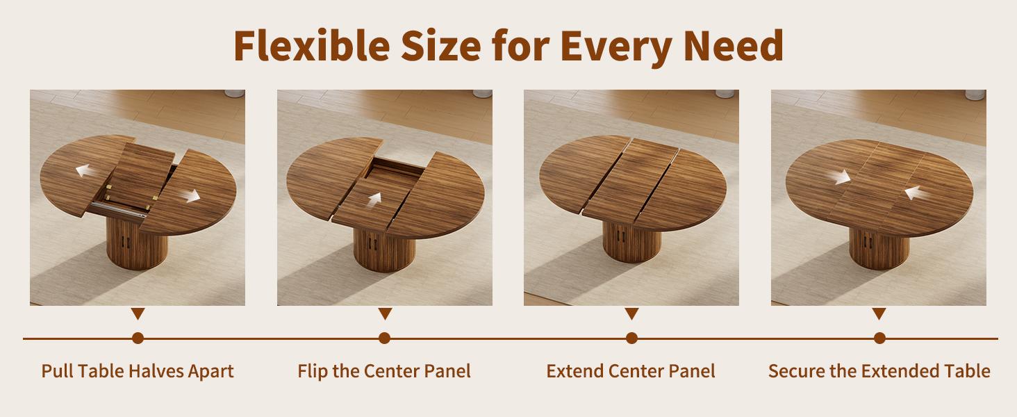 FUSOU 43'' to 59'' Extendable Round Dinning Table for 4-6-8, Dinning Room Kitchen Table with Storage, 43''-59'' Oval Circle Dinner Table with Wood Silde Door for Kitchen, Dining Room, Apartment, Walnut