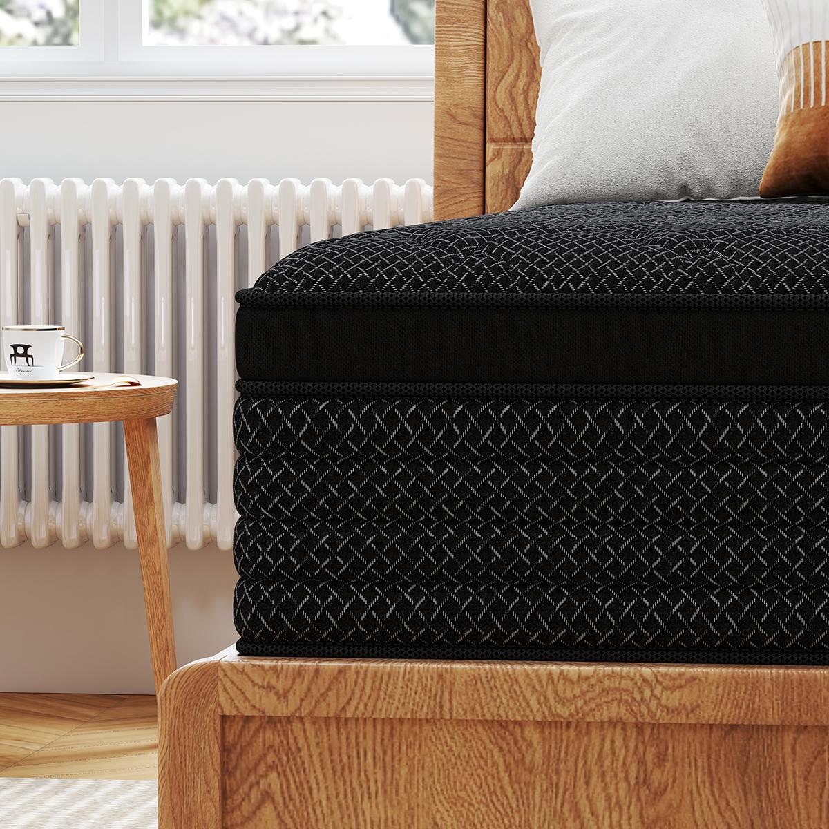 MULINATURE 12" 14" Memory Foam Mattress Hybrid Spring Twin Full Queen King Size Bed In A Box Medium Firm Comfort Body Support​ Mattresses Cool Black
