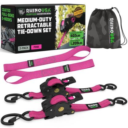 Correas de amarre retráctiles con matraca de 2.5 cm x 3 m, paquete de 2 o 4 piezas, resistentes y de uso medio, ideales para camionetas y remolques de carga.